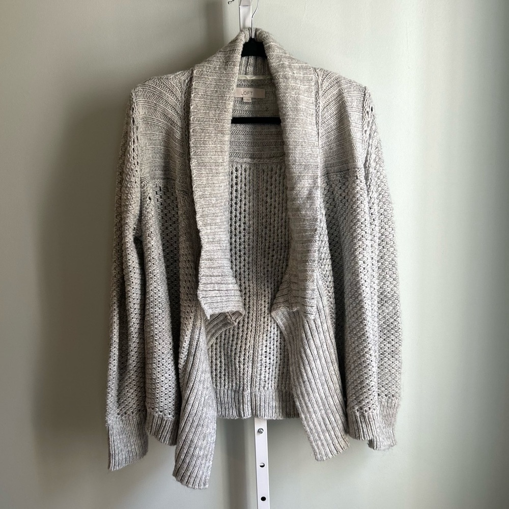 Loft Light Gray Chunky Knit Open Cardigan